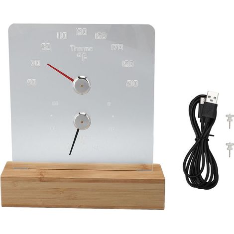 Thermomètre Hygromètre Sauna Modèle RGB LED Base Bois Mesure Température Humidité 50-210°F Mural ou Posé Rechargeable (1/5)