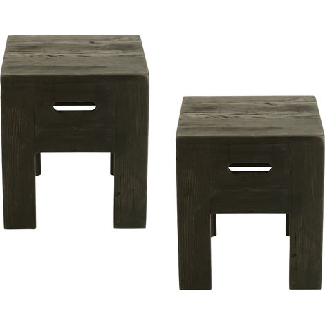 Tabourets en bois massif carrés (lot de 2) - TERRA (1/5)