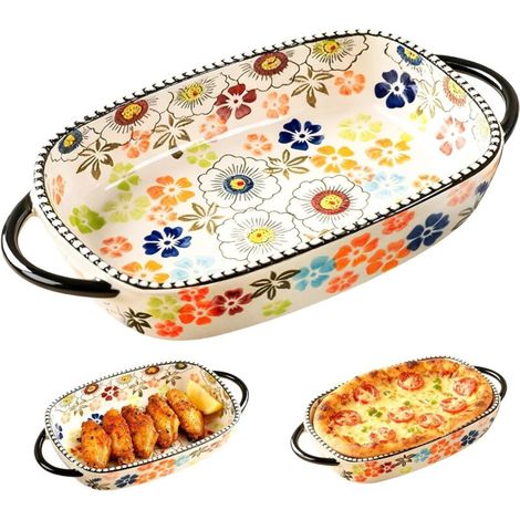 Plat à gratin en céramique 600 ml – Rectangulaire 23,8 x 13,2 x 5,2 cm avec poignées – Compatible four, micro-ondes et lave-vaisselle