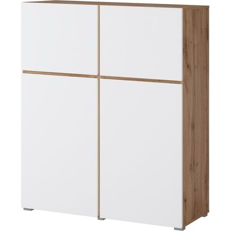 Buffet alto HAVANA – 120cm – 4 ante a battente – Rovere e bianco – Design minimalista e moderno
