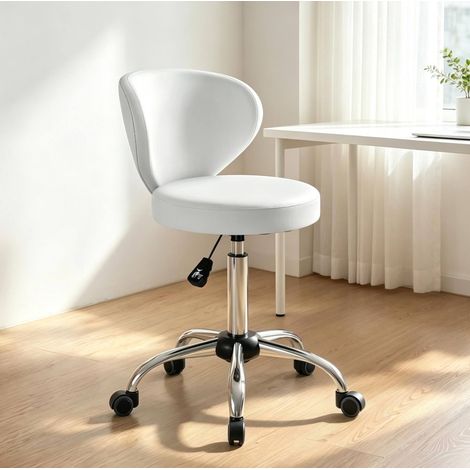 360° drehbarer Salonhocker mit Rückenlehne, höhenverstellbar, weiß OKMYHOME (1/5)