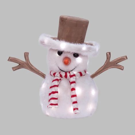 Bonhomme de Neige Lumineux H25cm 40 Micro-LED Blanc Chaud & Froid Bois à Piles - Lotti (1/5)