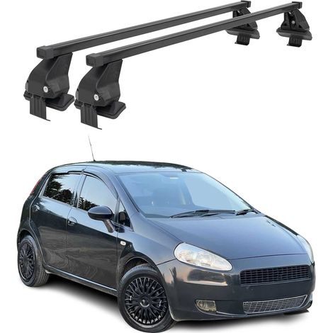OMAC Dachträger Querträger Stahl für Fiat Grande Punto 2005-2012 3Tür – Abschließbar – City-Crash-getestet – DIN 75302:2019 – ISO/PAS 11154:2006 – Max. 50 kg Schwarz (1/5)