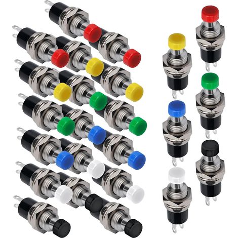 Lot de 24 mini interrupteurs à bouton poussoir SPST ON-OFF 3 A 125 V 2 broches pour klaxon, tableau de bord de voiture, bateau (1/5)
