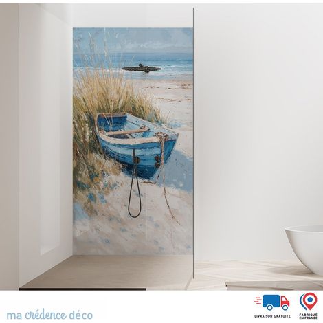 Panneau de douche : Barque sur la plage - Alu composite - 120 - 245 (1/3)