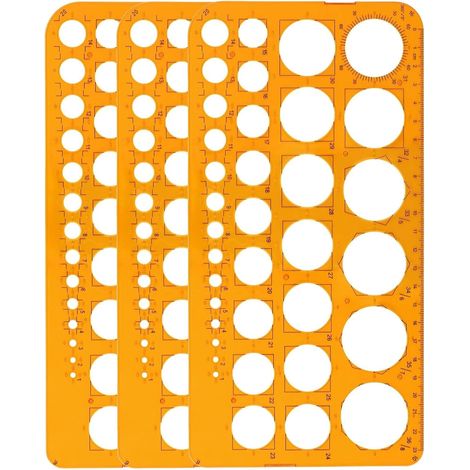 Lot de 3 pochoirs circulaires transparents orange, normographe pour croquis et diagrammes, gabarits circulaires en plastique résistant pour dessin technique, mesures précises, école, bureau et atelier (1/5)