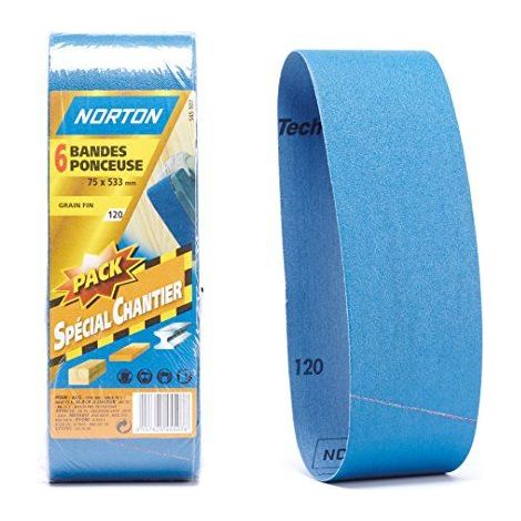 Norton Lot de 6 Bandes 75 x 533 mm Grain 120