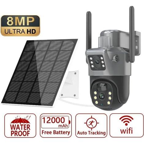 PRUMYA WLAN-Überwachungskamera – Solarbetrieben – 8 MP – 30 m Nachtsicht – PIR-Sensor (1/5)