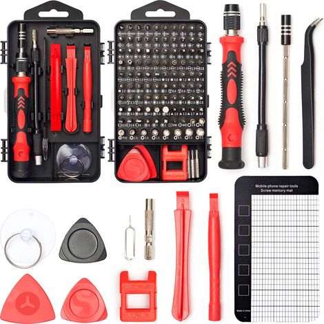 Kit d’outils et tournevis magnétiques de précision 122 en 1 avec étui - Pour réparer électronique, ordinateur, téléphone portable, ordinateur portable, console de jeu, montre, lunettes - rouge (1/5)