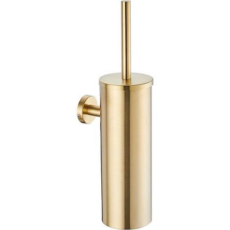 Ensemble brosse de toilette en acier inoxydable noir toilette porte-brosse de toilette mural tenture odeur perforée long tube, doré (1/4)