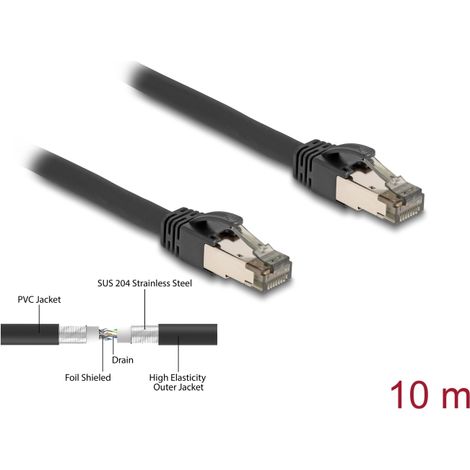 Delock Cable de red RJ45 Cat.6A U/FTP ultraflexible con cubierta metÃ¡lica interior, 10 m, negro