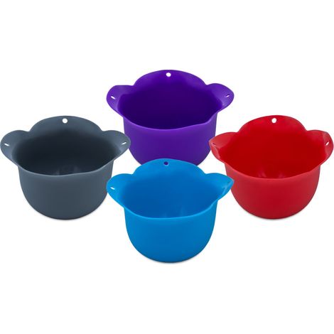 Silikon Eierpochierbecher 4er Set bunt lebensmittelecht - 11 x 6 cm - Kunststoff Eierkocher antihaftbeschichtet BPA-frei - Eierschale Porchierer zum Eier kochen