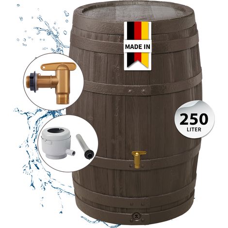 4rain VINO Regenfass 250 Liter dunkelbraun inkl. Kunststoff-Auslaufhahn und Fallrohranschluss