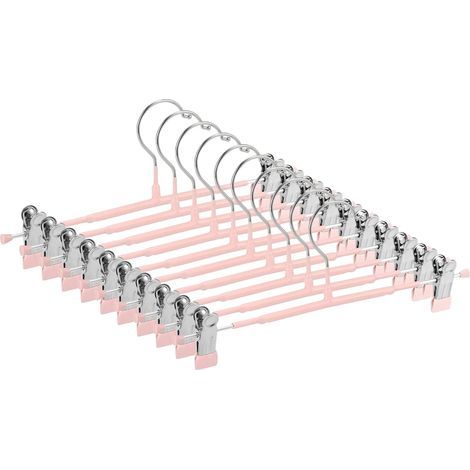 Cintres fins pour pantalons, antidérapants avec clips réglables, cintres peu encombrants pour vêtements, jupes, jeans, manteaux (rose, 10) (1/5)