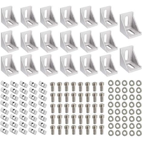 Équerres de Fixation 40x40 mm, 20 Pièces Connecteurs d'Angle à 90° en Aluminium, Antirouille, à Angle Droit pour Imprimantes 3D à Profilé Aluminium 40x40, Couleur Argent (1/5)