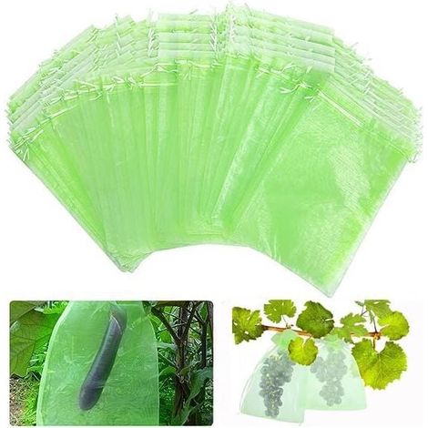 Sac de Protection Fruits, Sachet Protection Raisin, Sachets en Organza Respirant avec Cordon de Serrage, pour Potéger Les Grappes de Fruits des Frelons et des Oiseaux/Lot de 50,20cm x 30cm (1/5)