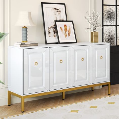 Buffet et enfilade Laqué Élégant aux Accords Dorés, Style Contemporain pour Salle à Manger, 140x80x40 cm (1/5)
