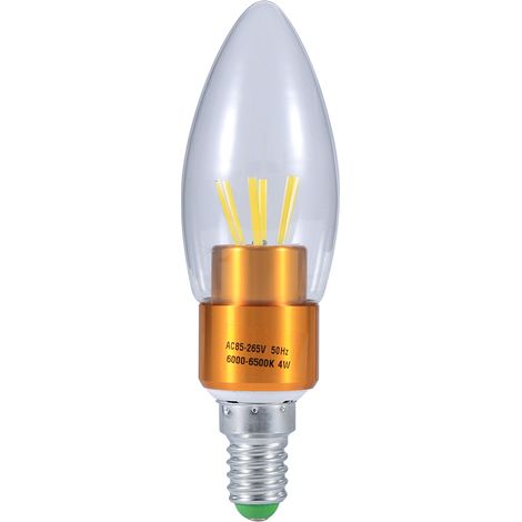 Ampoule LED à filament COB E14 4W 85-265V, ampoule bougie, économie d'énergie, culot doré, blanc froid (1/4)