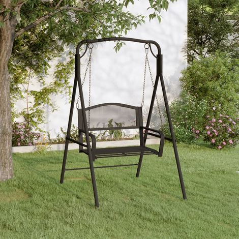 Balancelle de terrasse, Balancelle de jardin, Chaise Suspendue 124 cm Noir Acier NKK24278 (1/5)