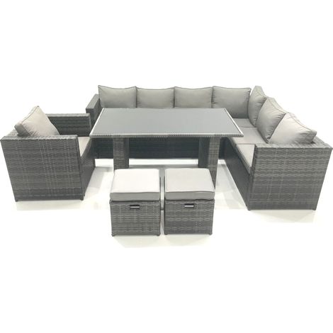 Fimous 8 Seater Outdoor Lounge Rattan Corner Sofa Set Garden Furniture Rectangular Dining Table Chair (1/5)