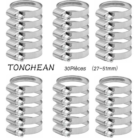 Collier de serrage réglable en acier inoxydable 304, diamètre ajustable 27–51 mm, lot de 30 colliers pour tuyaux et flexibles – idéal pour eau, gaz, automobile, robinetterie et usage domestique (large (1/5)