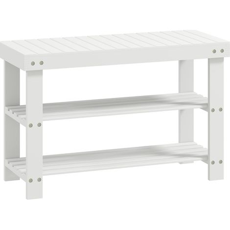 CHICFURN banco zapatero de bambú 70x28x45 cm blanco con 2 estantes para entrada (1/5)