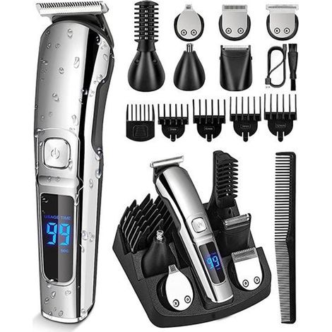 Rasoir électrique gris USB rechargeable avec cape de protection, tondeuse sans fil pour barbe et cheveux, appareil de rasage précis (1/4)