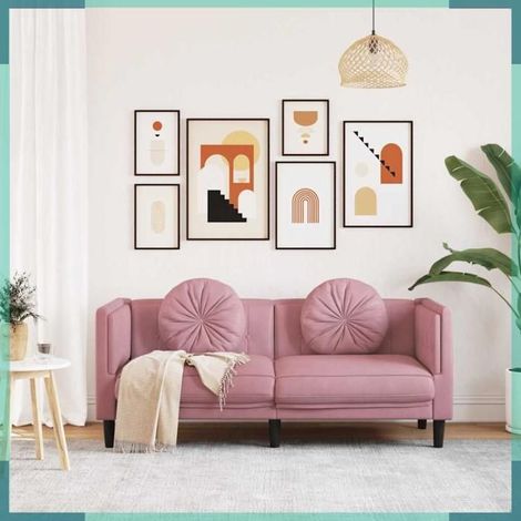 372635 Canapé avec coussins 2 places rose velours (1/5)