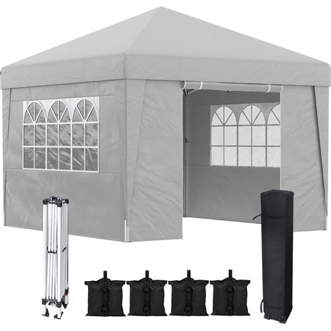 Gazebo pliant 3x3 m avec hauteur réglable et fenêtres, en acier et tissu Oxford gris clair fini anti-rouille pour une durabilité accrue