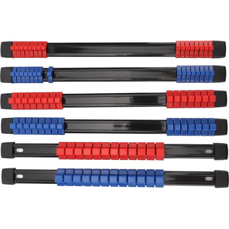 Support organisateur de douilles d'entraînement, 6 pièces, 1/4 pouces, 3/8 pouces, 1/2 pouces, SAE et Rail métrique pour douilles peu profondes. (1/5)