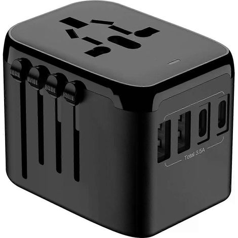 Universeller Reiseadapter mit 2 USB-Anschlüssen und 2 Typ-C-Netzteilen für Reisen in die USA, EU, Australien und weltweit (1/4)