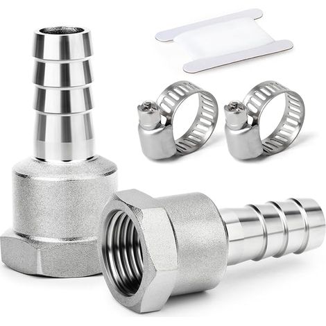 2 pièces raccords embout cannelé acier inox 304, embout 8 mm vers filetage femelle BSP 1/2", raccord compression eau, carburant, air (1/5)