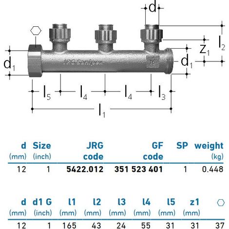 JRG Sanipex Distributore a 3 partenze bronzo d.12 351523401