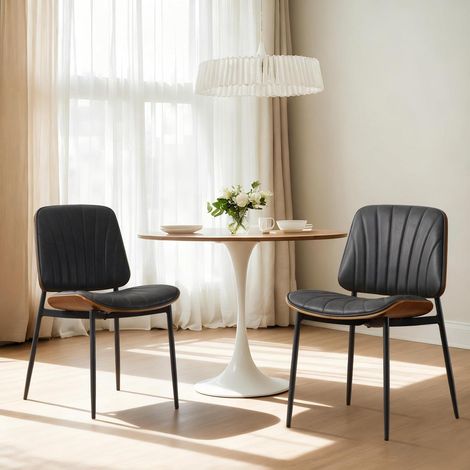 Lot de 2 chaises de salle à manger en similicuir gris, sans accoudoirs, pieds métal (1/5)