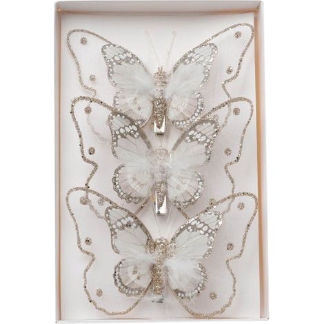 Papillon Ornement Clip - Décoration Festive Scintillante Rose et Doré pour Arbre de Noël Guirlande Cheminée - Sans Alimentation - Plastique - Lot de 3 (1/5)