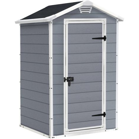 Caseta de Jardín Dmora Galliate 129x103x196h cm Gris Resistente al Clima, Techo a Dos Aguas, Ventanas de Policarbonato