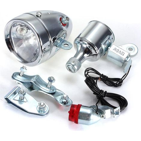 Dynamo Vélo 12V 6W avec Phare Avant et Feu Arrière, Kit d'Éclairage Rétro pour Vélo (1/5)