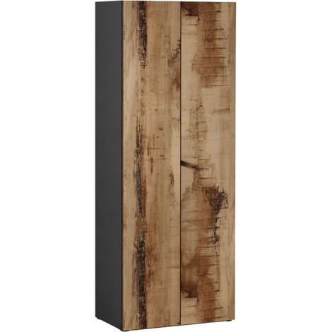 Rangement armoire 2 portes noir graphite et aspect bois antique - SYNERGIE (1/5)