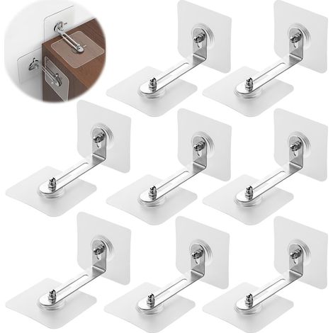 Lot de 8 Ancrage de Sécurité de Meuble, Ancrages Muraux Autocollants pour Meubles, Anti-Basculement Ancrages Kit, Sans Perçage, Anti-Basculement, pour Tiroirs, Armoires, Commodes (Transparent) (1/5)