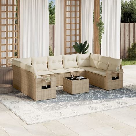 Juego de sofás jardín con cojines beige 10 pzas ratán sintético vidaXL (1/3)