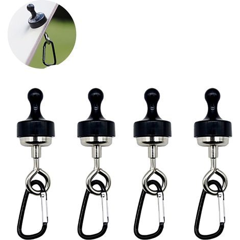 4-teiliges Set magnetischer Markisenhaken, Magnetclip mit Karabinerhaken, drehbarer Karabinerhaken, geeignet für Zelte, schwarz (1/5)
