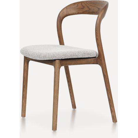 Chaise de salle à manger 51,5x53x80,5 cm en bois de frêne, tissu écru confortable - CHICFURN (1/5)