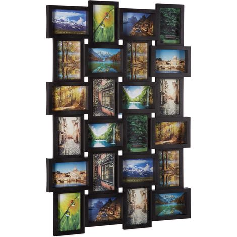 Cadre pêle-mêle pour 24 photos mural 59 x 86 x 2,5 cm en plastique noir (1/4)