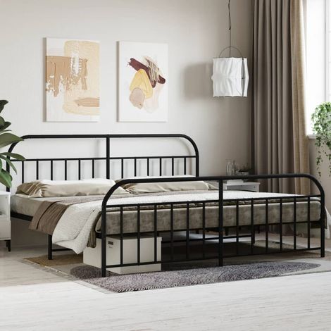 Lit Adulte avec tête de lit magnifique - Cadre de lit métal pour Chambre,Matériau durable/pied de lit noir 193x203 cm -55157 (1/5)