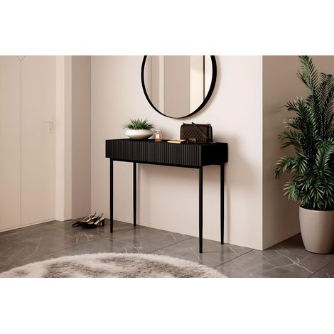 Bobochic – Console 2 tiroirs KASHA – Panneaux de particules 16mm – Pieds métal – Longueur 100cm – Largeur 37cm – Hauteur 82cm – Montage facile (1/5)