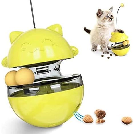 Jouet Chat 4 en 1, Jouet Gobelet pour Chat Tumbler Balle Interactive Chat avec Double Boule avec Distributeur de Nourriture Convient pour Chat l'éducation Formation Jeu