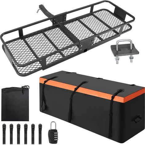 Porte-Bagages Pliable Sur Attelage, 60 X 20 X 5,9 Pouces, En Acier – Capacité De Charge De 200 Lb, Sac éTanche De 15 Pi³, Avec Filet, Sangles De Tension Et Stabilisateurs – IdéAl Pour Les Vus, Les Cam (1/5)