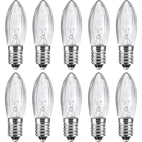 Lot de 10 Ampoules E10 34V 3W Blanc Chaud, Culot à Vis pour Guirlandes et Décorations (1/5)