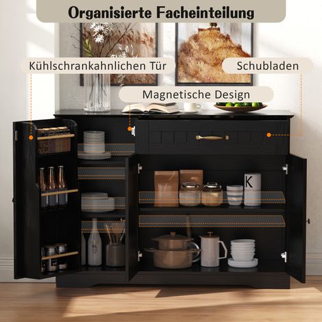 Buffet moderne et élégant, 3 portes et 1 tiroir, meuble de rangement pour salle à manger, salon et entrée (Noir) (1/5)