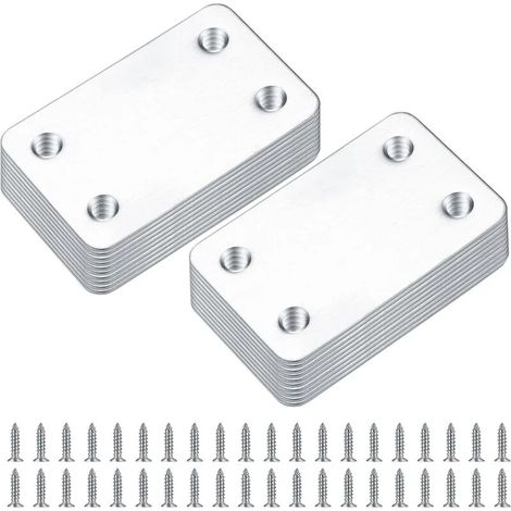 20 Stück Montageplatten mit Löchern, gerade flache Befestigungsplatten, Winkelverbinder, Verbindungsplatten - 38x60 mm (Silber)